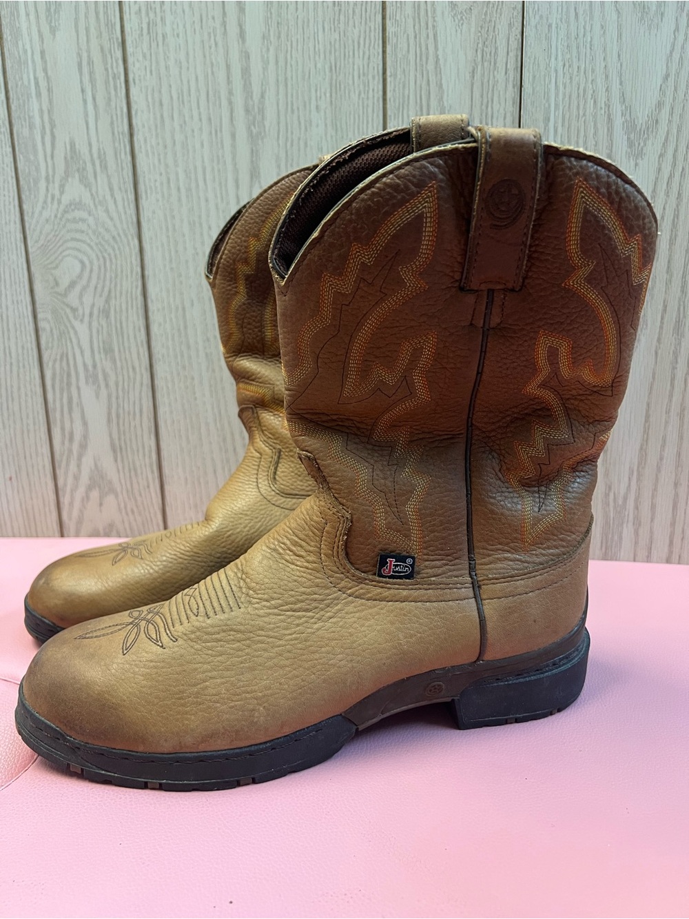 Justin Boots Brown Leather Cowboy Work Boots